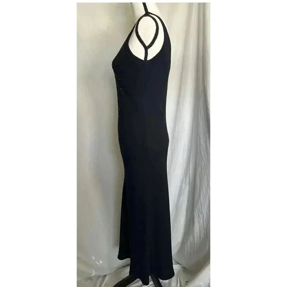 Vintage 90s Rhinestone LBD Evening Bias Cut Black Maxi Dress Jones New York Sz 8 - Picture 4 of 16